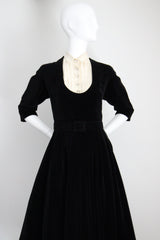 "Rhinestone Buttons & Velvet" Vintage 1950's Rhinestone Button & Velvet Dress UK 8 US 4