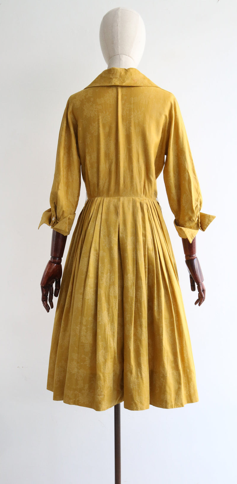 "Golden Chrysanthemums" Vintage 1950's Golden Floral Shirt-Waister Dress UK 10 US 6