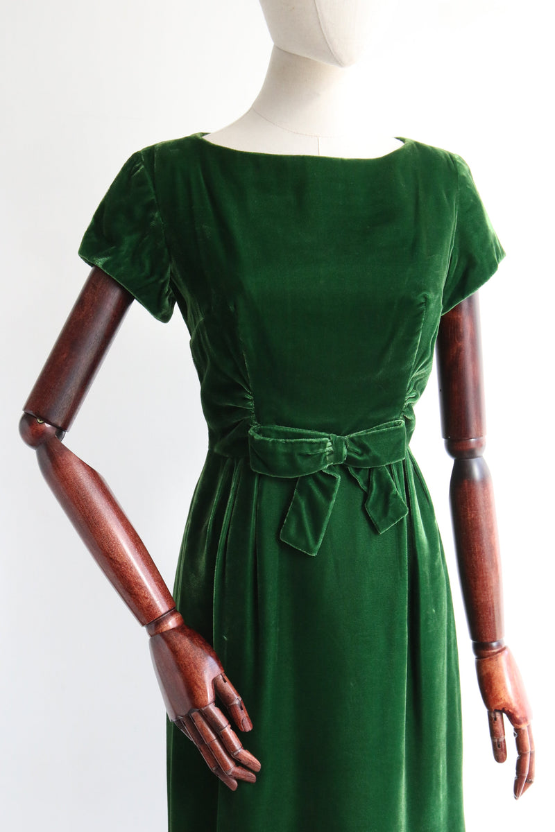 "Forest Velvet" Vintage 1950's Green Velvet Dress UK 8 US 4