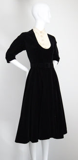 "Rhinestone Buttons & Velvet" Vintage 1950's Rhinestone Button & Velvet Dress UK 8 US 4