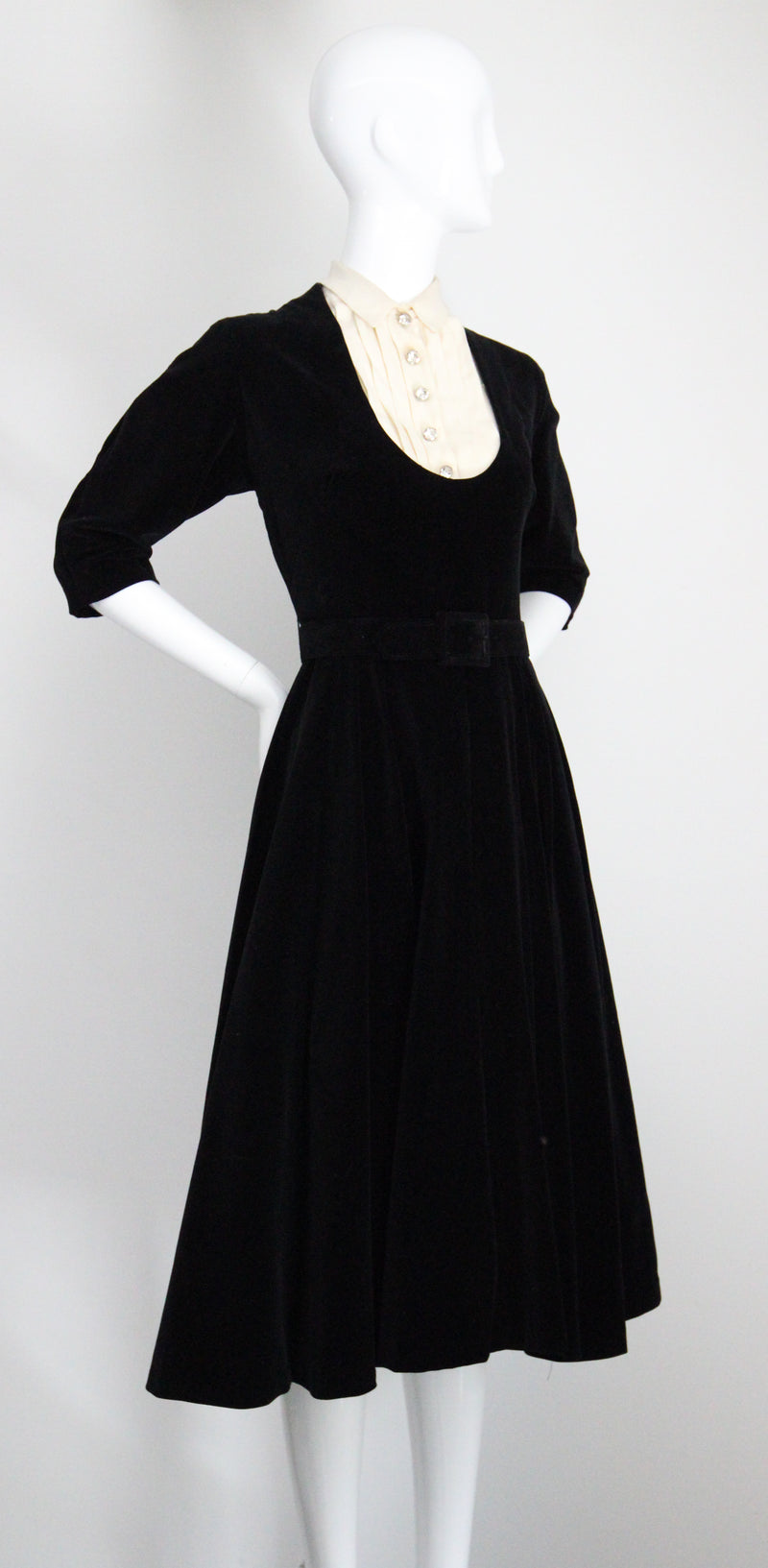 "Rhinestone Buttons & Velvet" Vintage 1950's Rhinestone Button & Velvet Dress UK 8 US 4