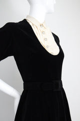 "Rhinestone Buttons & Velvet" Vintage 1950's Rhinestone Button & Velvet Dress UK 8 US 4