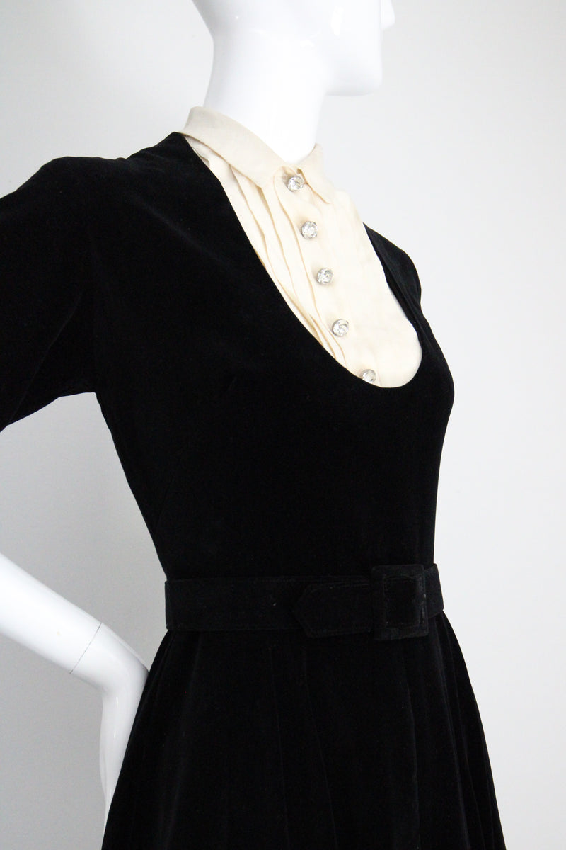 "Rhinestone Buttons & Velvet" Vintage 1950's Rhinestone Button & Velvet Dress UK 8 US 4