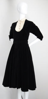 "Rhinestone Buttons & Velvet" Vintage 1950's Rhinestone Button & Velvet Dress UK 8 US 4