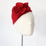 "Red Flowers" Vintage 1940's Red Felt Floral Calot Hat