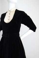 "Rhinestone Buttons & Velvet" Vintage 1950's Rhinestone Button & Velvet Dress UK 8 US 4