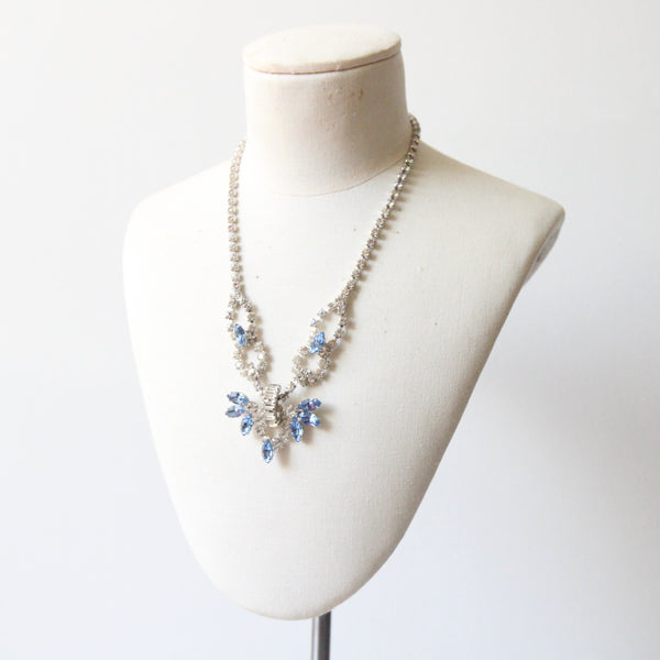 "Sparkling Horizon" Vintage 1950's Silver & Blue Rhinestone Necklace