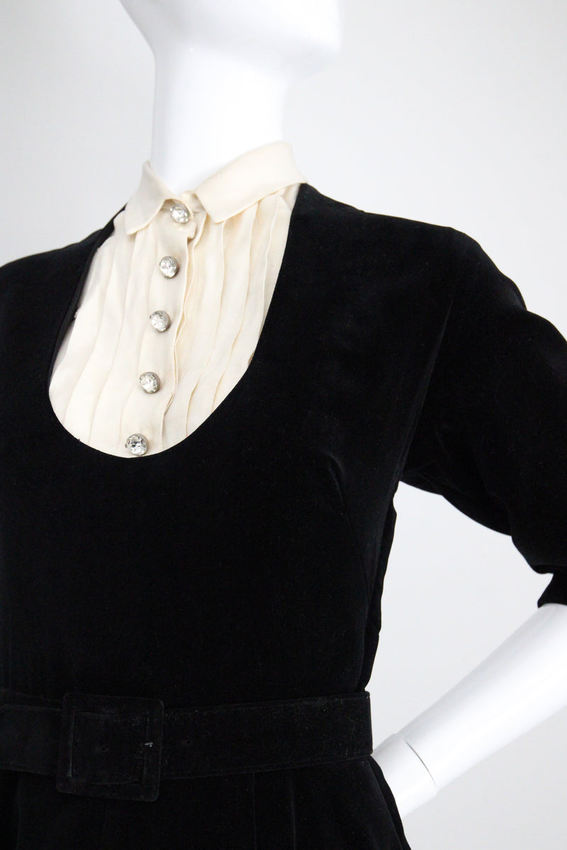 "Rhinestone Buttons & Velvet" Vintage 1950's Rhinestone Button & Velvet Dress UK 8 US 4