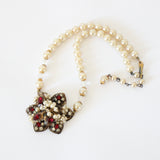 "Filigrée Rubies & Pearls" Vintage 1950's Pearl & Rhinestone Necklace