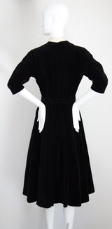 "Rhinestone Buttons & Velvet" Vintage 1950's Rhinestone Button & Velvet Dress UK 8 US 4