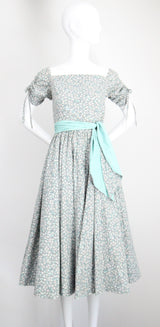 "Meadow Blooms" Vintage 1950's Blue Floral Full Circle Dress UK 8 US 4