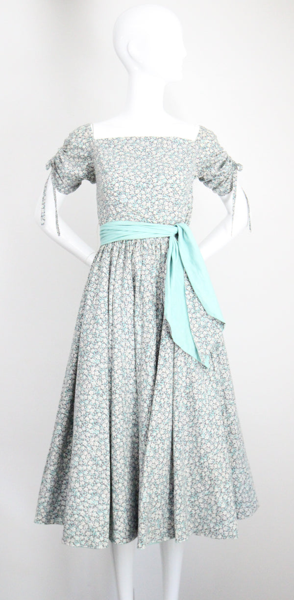 "Meadow Blooms" Vintage 1950's Blue Floral Full Circle Dress UK 8 US 4