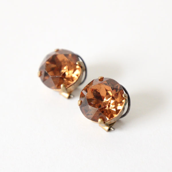 "Bronze Rhinestones" Vintage 1940's Bronze Rhinestone Earrings