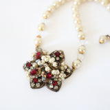"Filigrée Rubies & Pearls" Vintage 1950's Pearl & Rhinestone Necklace