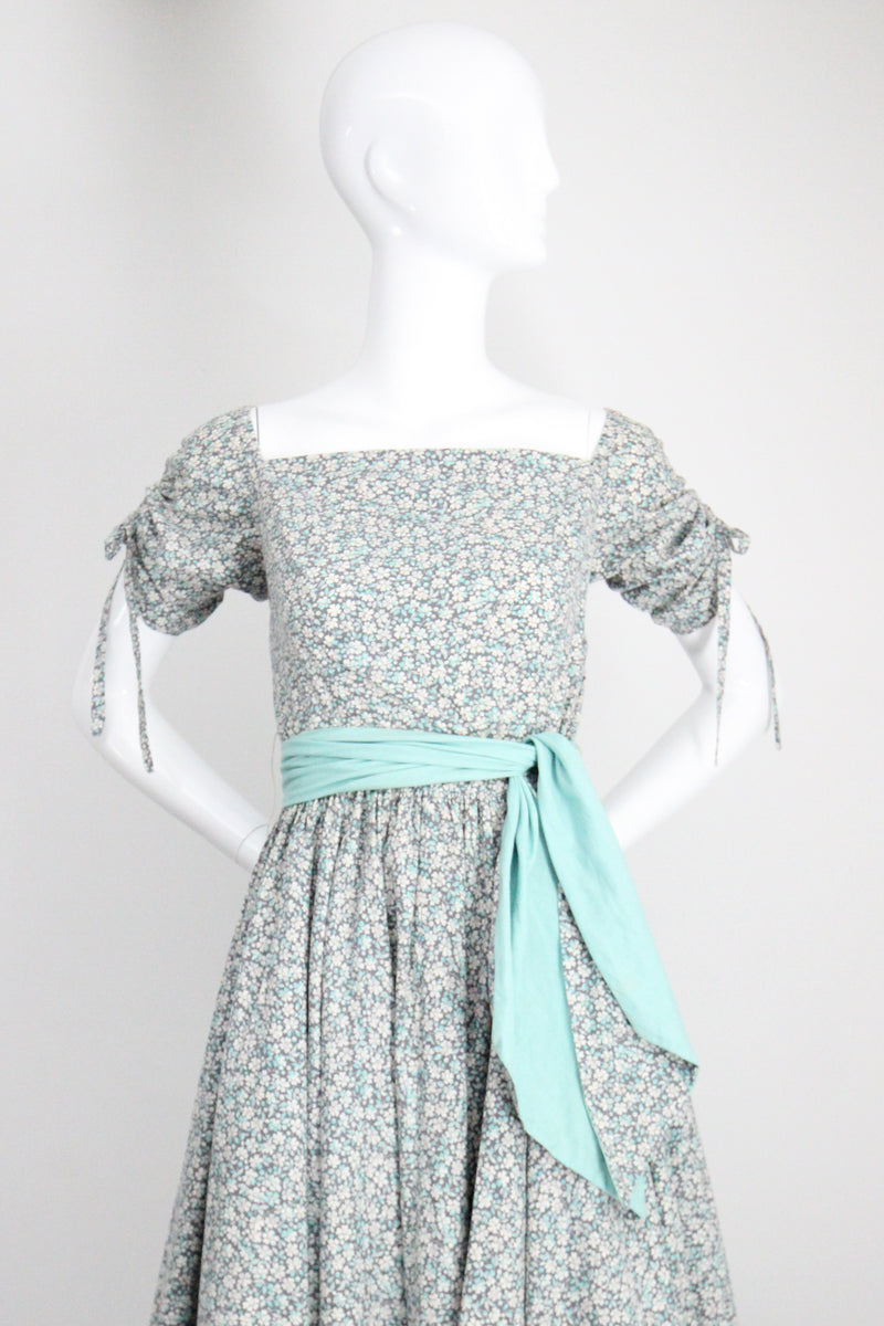 "Meadow Blooms" Vintage 1950's Blue Floral Full Circle Dress UK 8 US 4