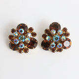 "Sparkling Bronze" Vintage 1950s Bronze & Iridescent Rhinestone Statement Clip On Earrings