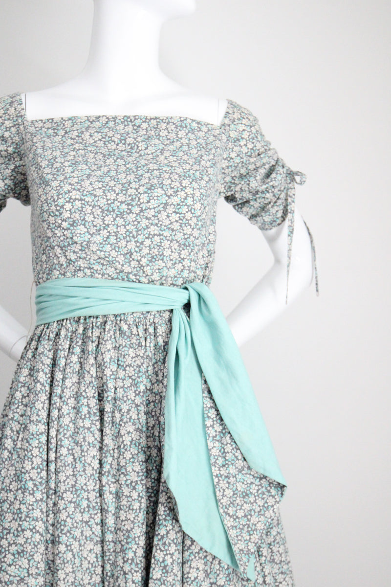 "Meadow Blooms" Vintage 1950's Blue Floral Full Circle Dress UK 8 US 4