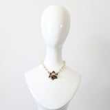 "Filigrée Rubies & Pearls" Vintage 1950's Pearl & Rhinestone Necklace