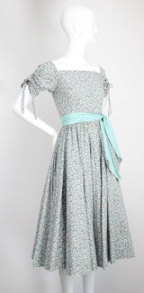 "Meadow Blooms" Vintage 1950's Blue Floral Full Circle Dress UK 8 US 4