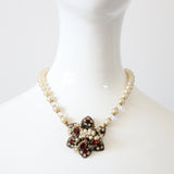 "Filigrée Rubies & Pearls" Vintage 1950's Pearl & Rhinestone Necklace