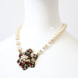 "Filigrée Rubies & Pearls" Vintage 1950's Pearl & Rhinestone Necklace