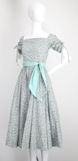 "Meadow Blooms" Vintage 1950's Blue Floral Full Circle Dress UK 8 US 4