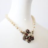 "Filigrée Rubies & Pearls" Vintage 1950's Pearl & Rhinestone Necklace