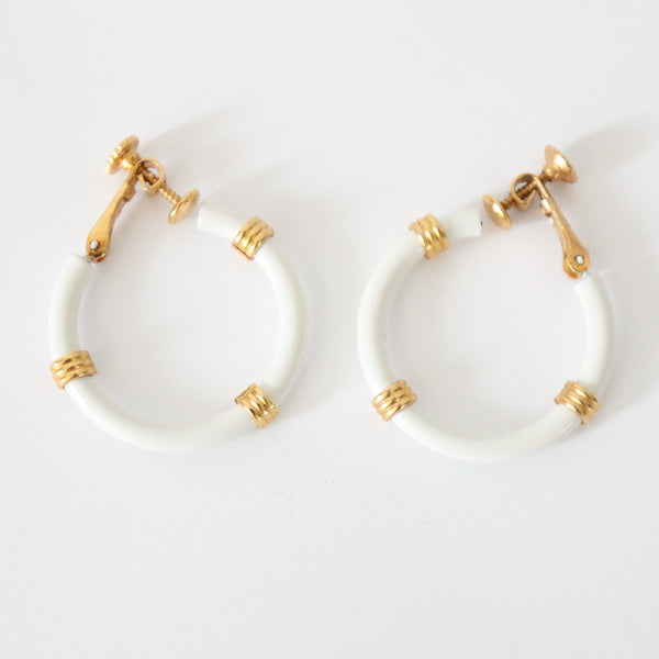 "Enamel Hoops" Vintage 1960's Napier Enamel & Metal Screw Back Hoop Earrings