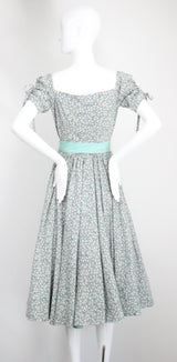 "Meadow Blooms" Vintage 1950's Blue Floral Full Circle Dress UK 8 US 4