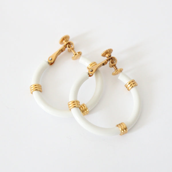 "Enamel Hoops" Vintage 1960's Napier Enamel & Metal Screw Back Hoop Earrings