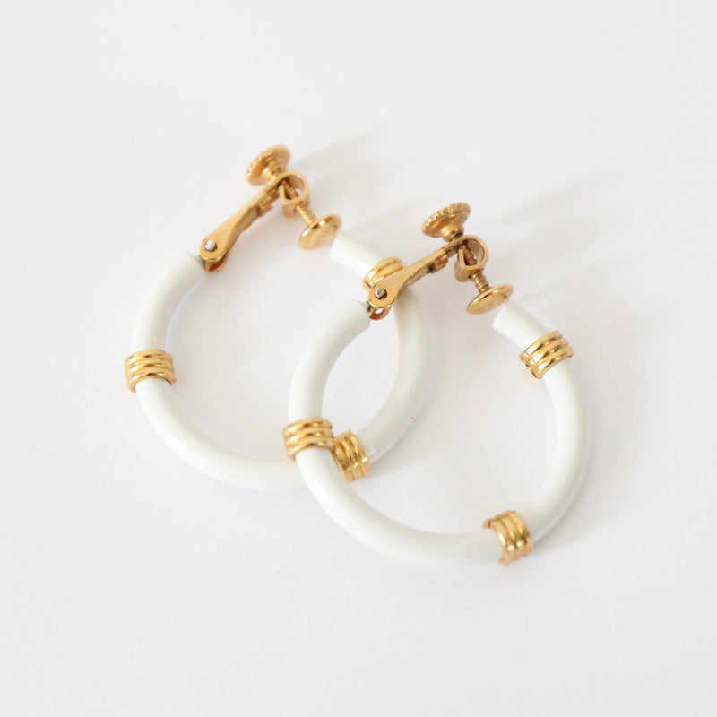 "Enamel Hoops" Vintage 1960's Napier Enamel & Metal Screw Back Hoop Earrings