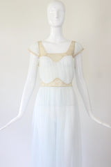 "Pale Blue Pleats & Lace" Vintage 1950's Pale Blue Nylon & Lace Gown UK 12 US 8