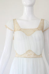 "Pale Blue Pleats & Lace" Vintage 1950's Pale Blue Nylon & Lace Gown UK 12 US 8