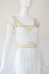 "Pale Blue Pleats & Lace" Vintage 1950's Pale Blue Nylon & Lace Gown UK 12 US 8