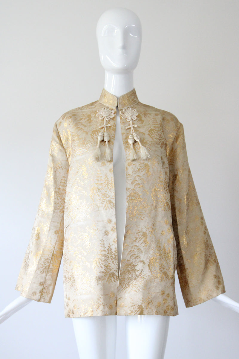 "Golen Pagodas" Vintage 1950's Gold Lurex Brocade Jacket UK 14 US 10