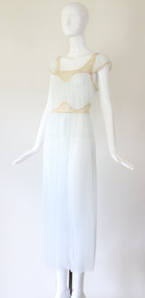 "Pale Blue Pleats & Lace" Vintage 1950's Pale Blue Nylon & Lace Gown UK 12 US 8