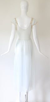 "Pale Blue Pleats & Lace" Vintage 1950's Pale Blue Nylon & Lace Gown UK 12 US 8