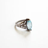 "Silver Daisies & Precious Stone" Vintage 1940's Arthur M. Anderson Sterling Silver Ring UK L.5 US 6