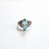 "Silver Daisies & Precious Stone" Vintage 1940's Arthur M. Anderson Sterling Silver Ring UK L.5 US 6