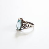 "Silver Daisies & Precious Stone" Vintage 1940's Arthur M. Anderson Sterling Silver Ring UK L.5 US 6