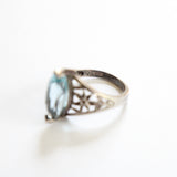 "Silver Daisies & Precious Stone" Vintage 1940's Arthur M. Anderson Sterling Silver Ring UK L.5 US 6