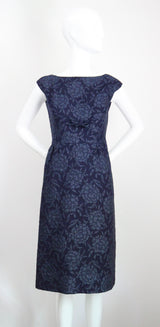"Blooming Brocade" Vintage 1960's Christian Dior Navy Floral Brocade Dress & Jacket Ensemble UK 8 US 4