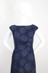 "Blooming Brocade" Vintage 1960's Christian Dior Navy Floral Brocade Dress & Jacket Ensemble UK 8 US 4