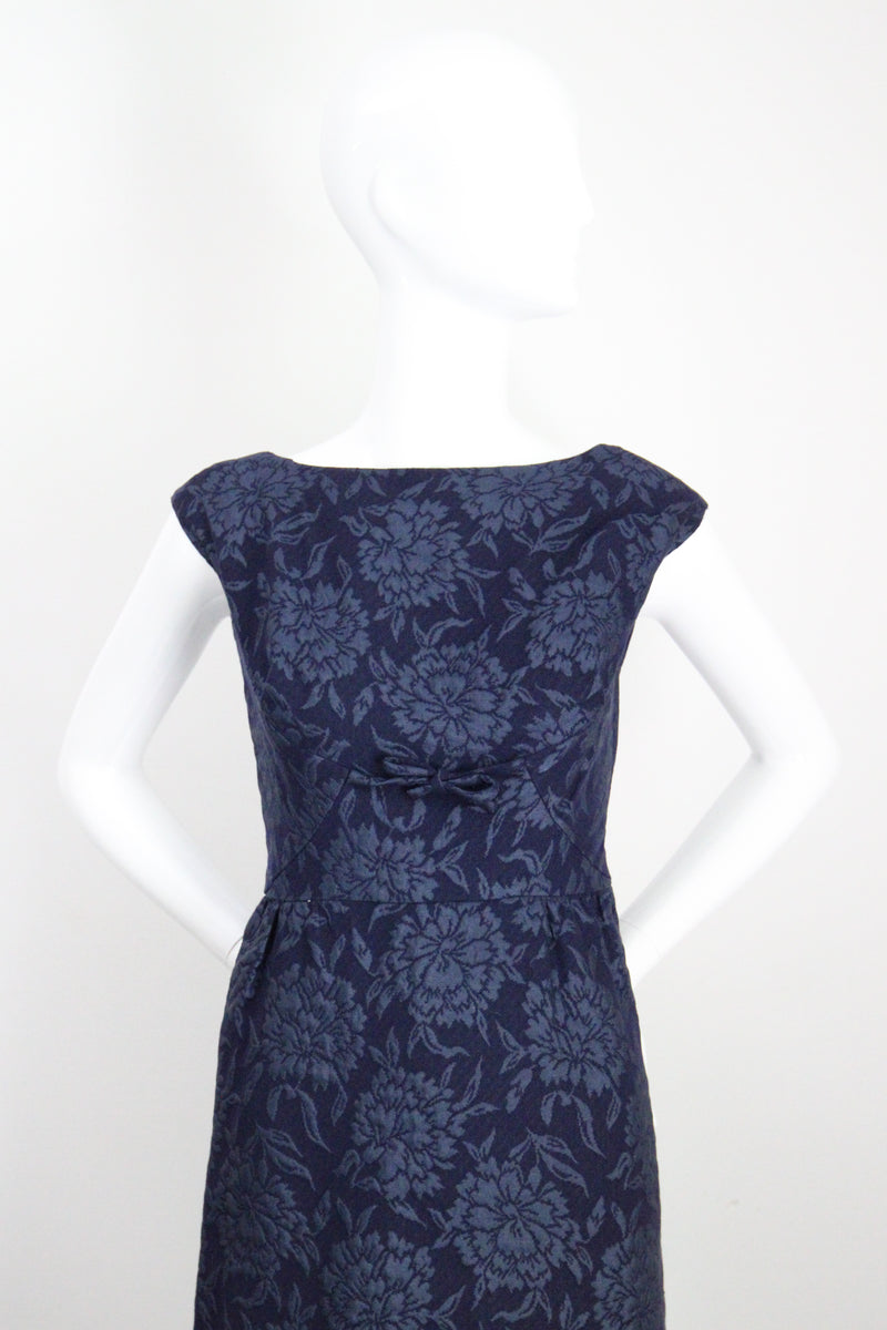 "Blooming Brocade" Vintage 1960's Christian Dior Navy Floral Brocade Dress & Jacket Ensemble UK 8 US 4