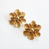"Textured Flowers" Vintage 1950's Emmons Statement Textured Flower Clip on Earrings