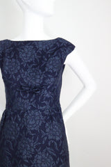 "Blooming Brocade" Vintage 1960's Christian Dior Navy Floral Brocade Dress & Jacket Ensemble UK 8 US 4