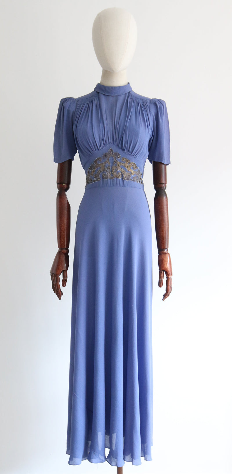 "Cornflower Blue Silk & Lamé" Vintage 1930's Cornflower Blue Silk & Lamé Dress UK 8 US 4