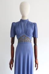 "Cornflower Blue Silk & Lamé" Vintage 1930's Cornflower Blue Silk & Lamé Dress UK 8 US 4