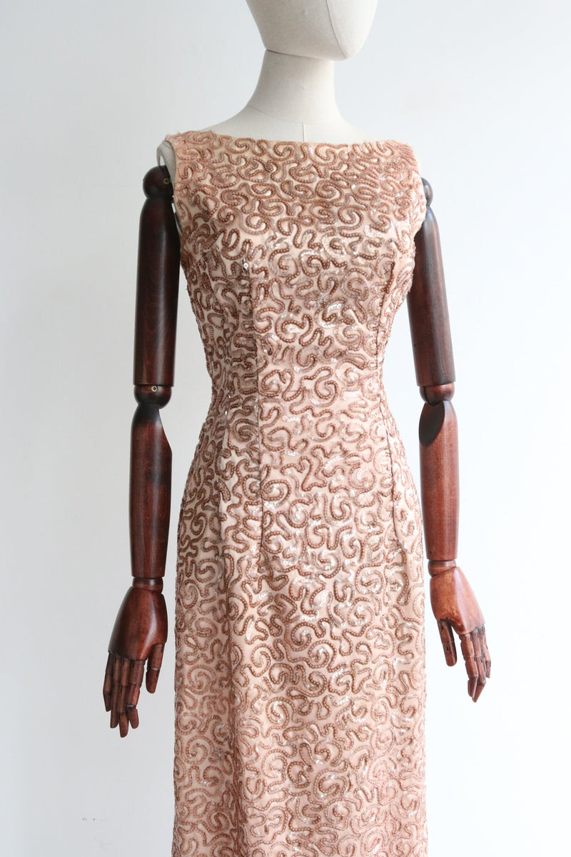 "Emma Domb" Vintage 1950's Satin & Sequin Evening Gown UK 8-10 US 4-6