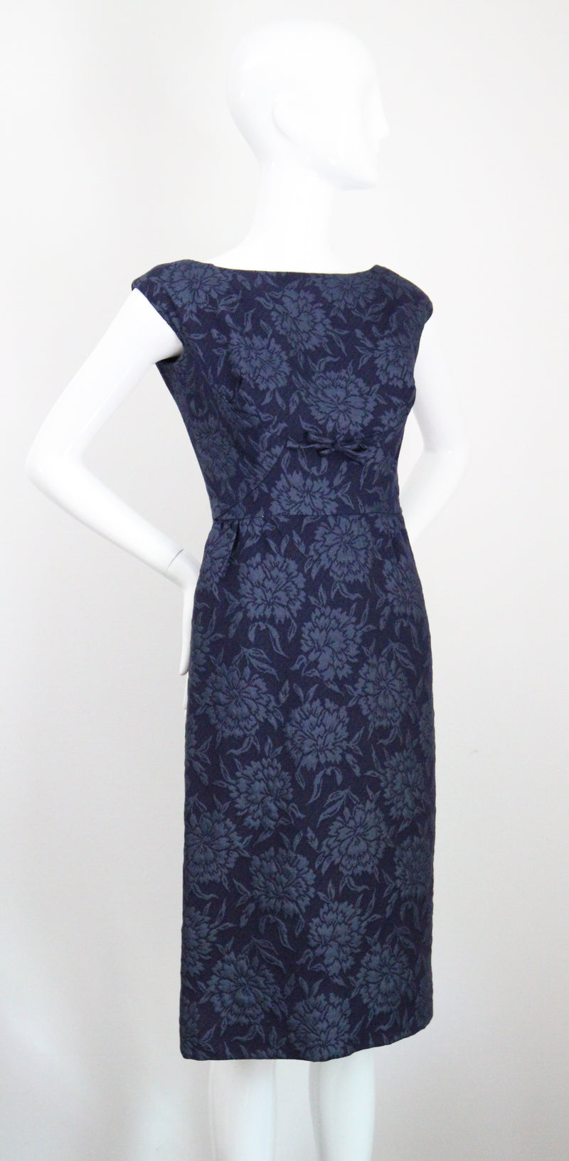 "Blooming Brocade" Vintage 1960's Christian Dior Navy Floral Brocade Dress & Jacket Ensemble UK 8 US 4